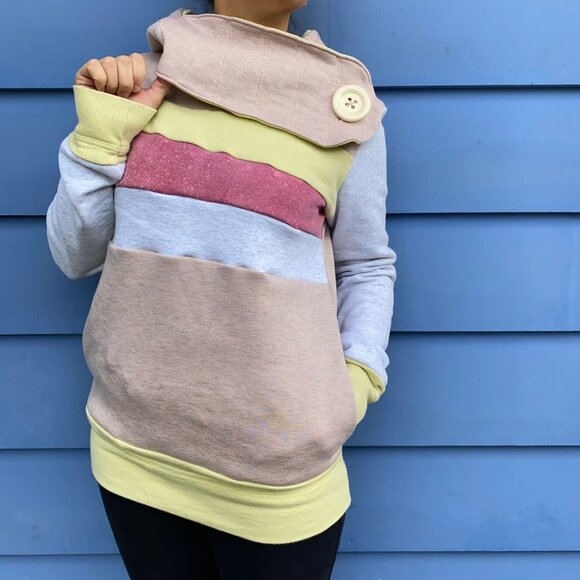 Strawberry Lemonade Upcycled Hoodie w/ Pockets Sweatshirt One of a Kind - Picture 3 of 5